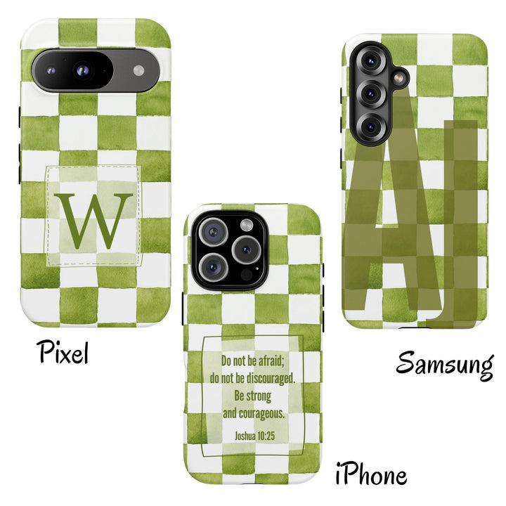 Personalized Tough Phone Case Green Checkered Pattern