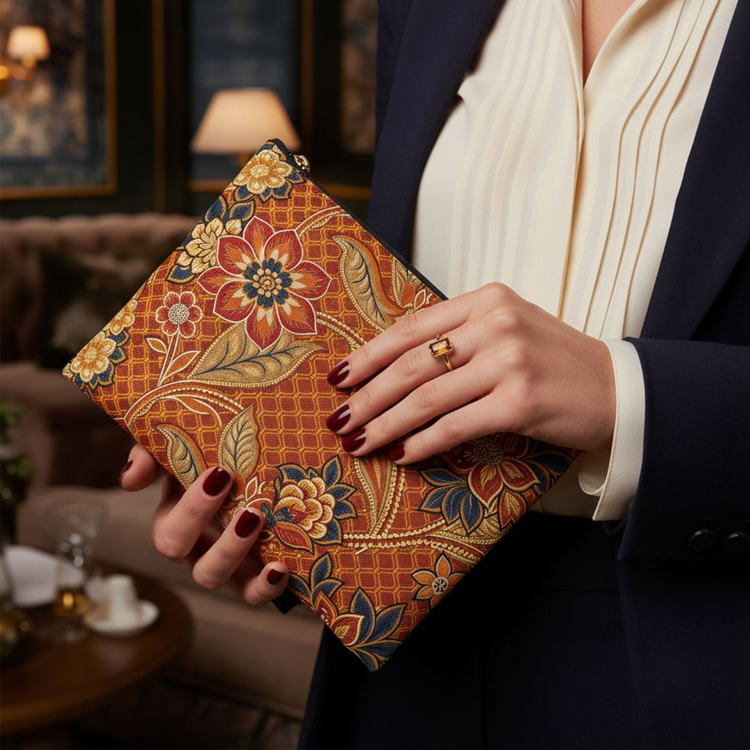 Batik Print Makeup And Accessory Pouch - Orange 2