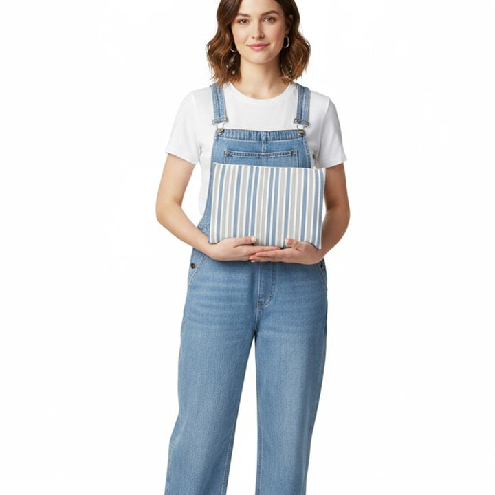 Blue Stipes Print Makeup And Accessory Pouch