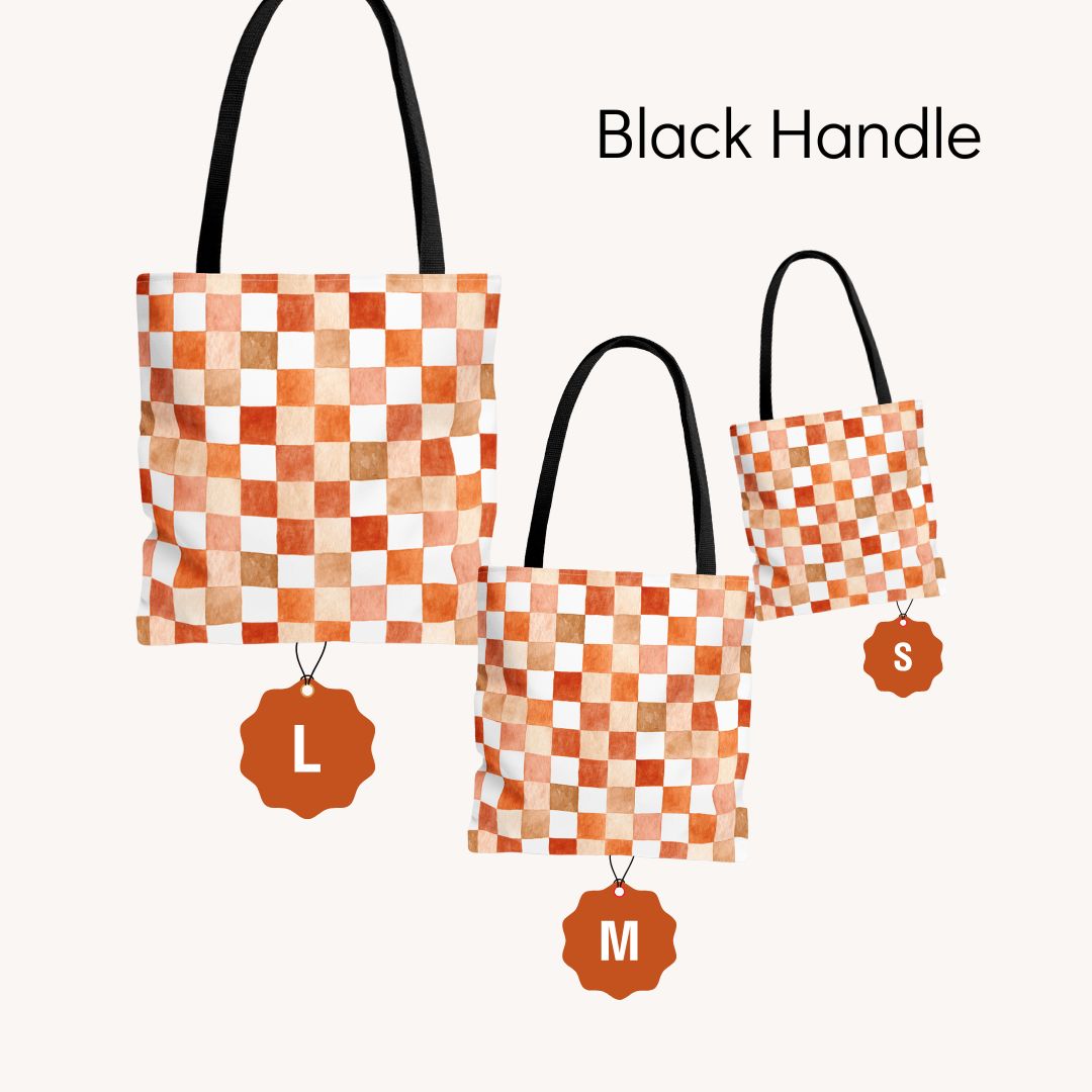 Orange Checkered Print Tote Bag