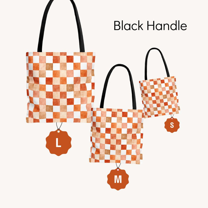 Orange Checkered Print Tote Bag