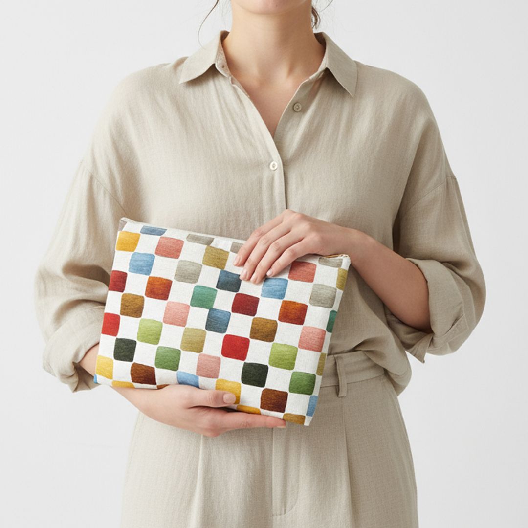 Multicolor Checkers Print Makeup And Accessory Pouch