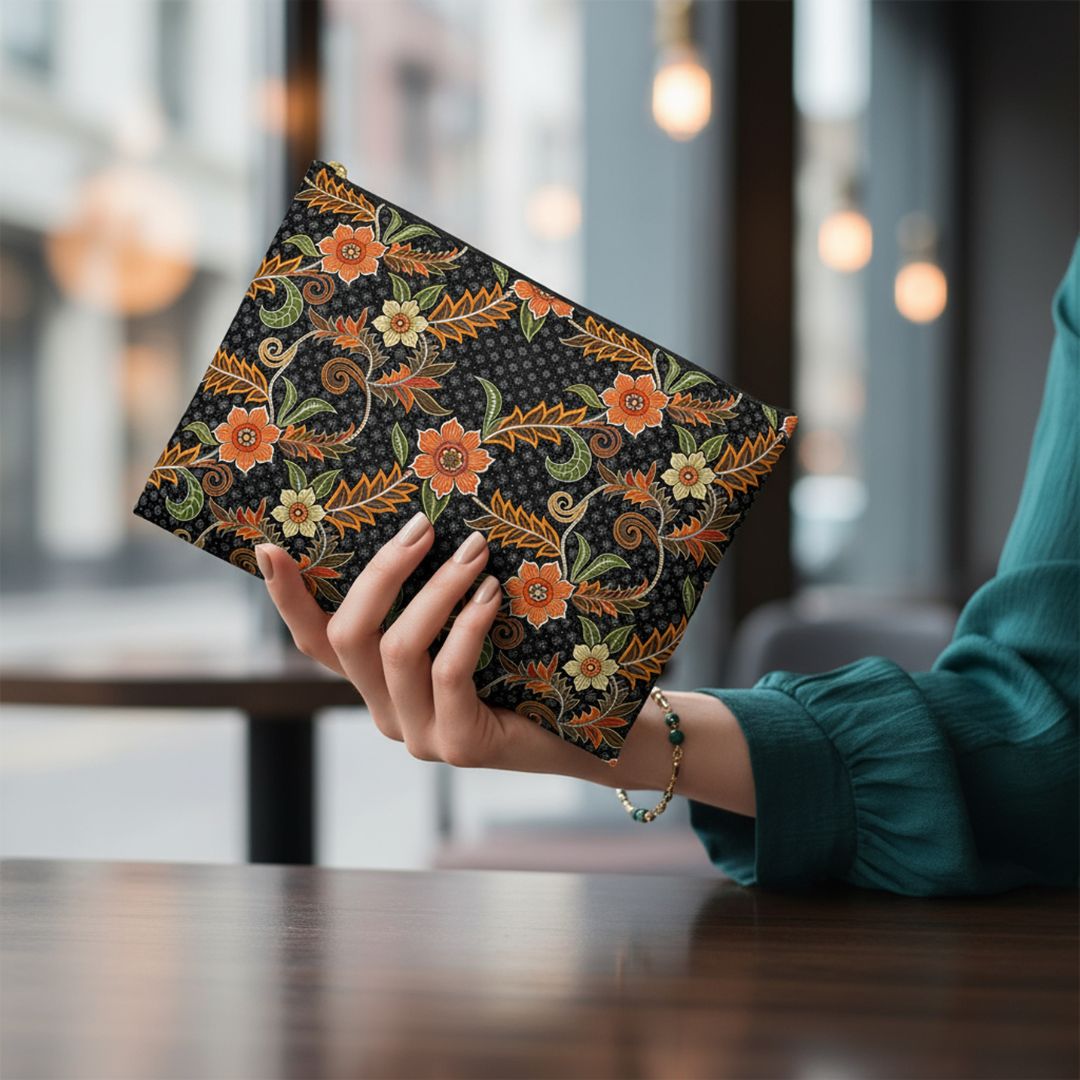 Batik Print Makeup And Accessory Pouch -  Aesthetic Floral 1