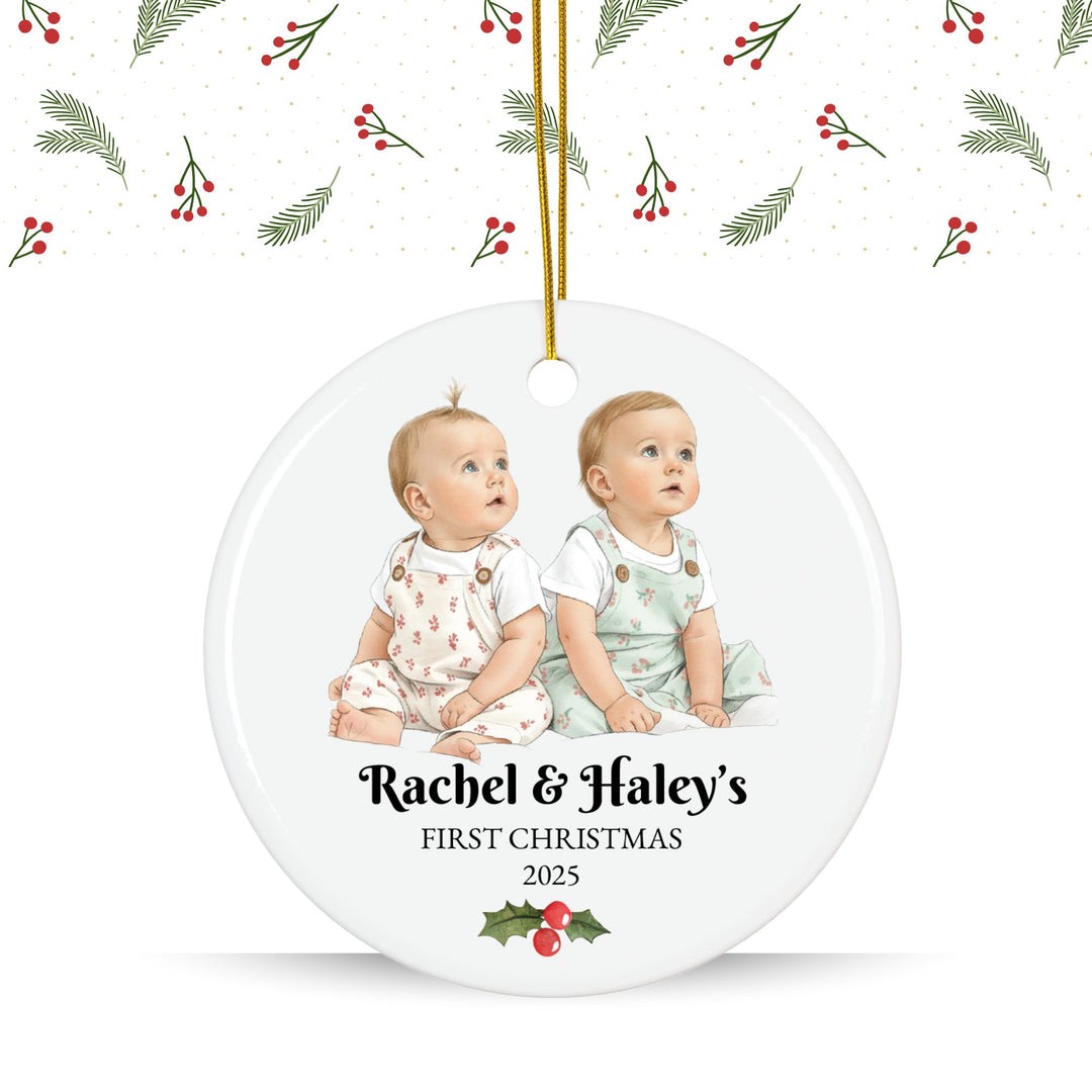 Personalized Photo Christmas Ornament: Twins First Christmas