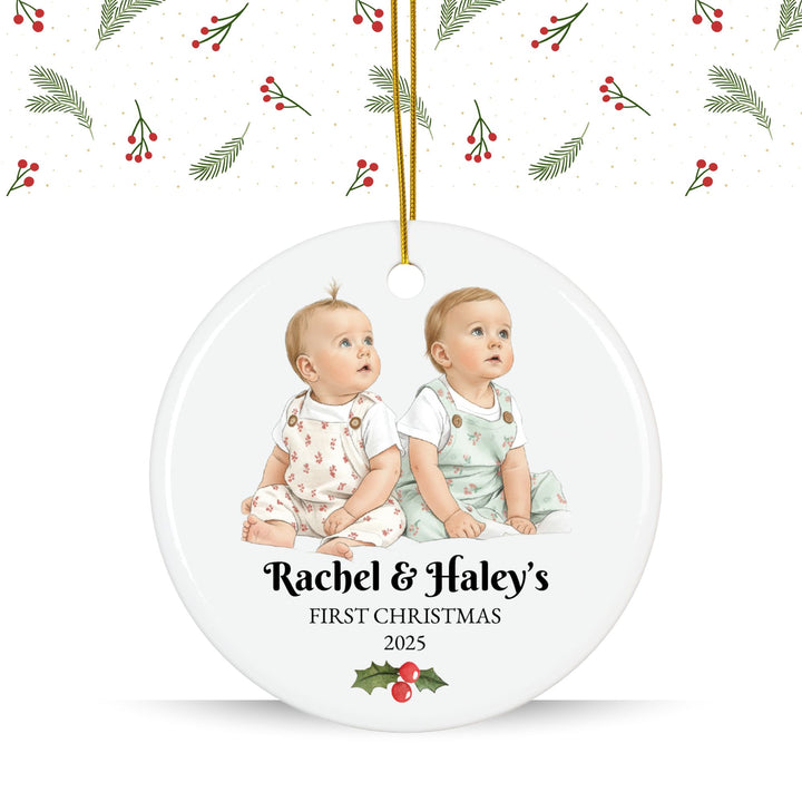 Personalized Photo Christmas Ornament: Twins First Christmas