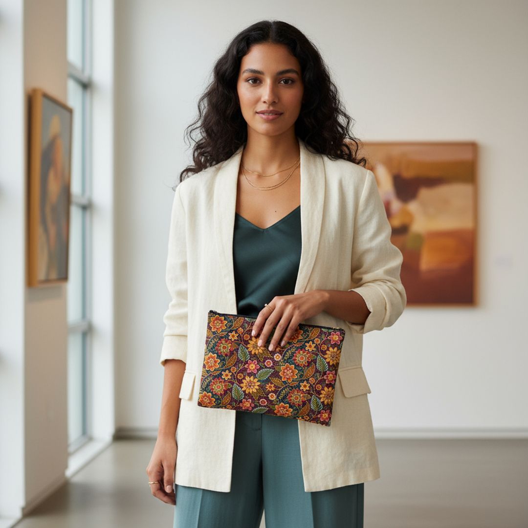 Batik Print Makeup And Accessory Pouch - Batik Flower 14