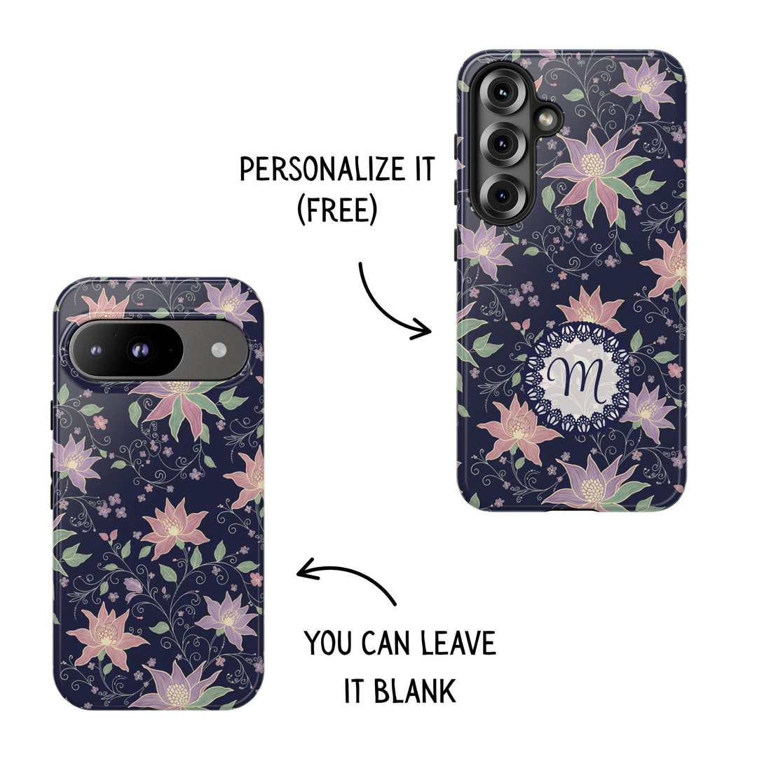 Traditional Batik Pattern Tough Phone Cases Personalizable - Purple Flower