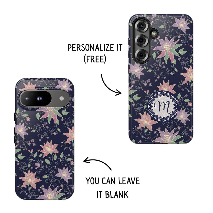 Traditional Batik Pattern Tough Phone Cases Personalizable - Purple Flower