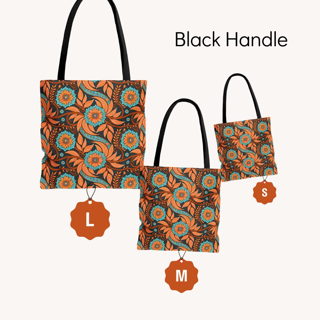Modern Batik Print Tote Bag -  Orange Teal 3