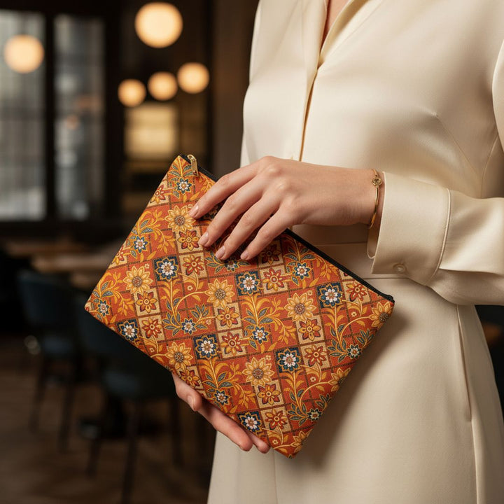 Batik Print Makeup And Accessory Pouch - Orange 1