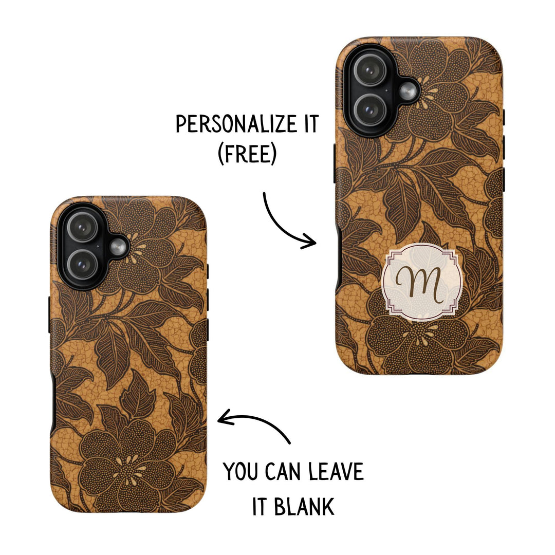 Traditional Batik Pattern Tough Phone Cases Personalizable - Brown Batik Grid 2
