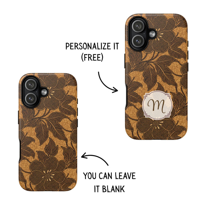 Traditional Batik Pattern Tough Phone Cases Personalizable - Brown Batik Grid 2