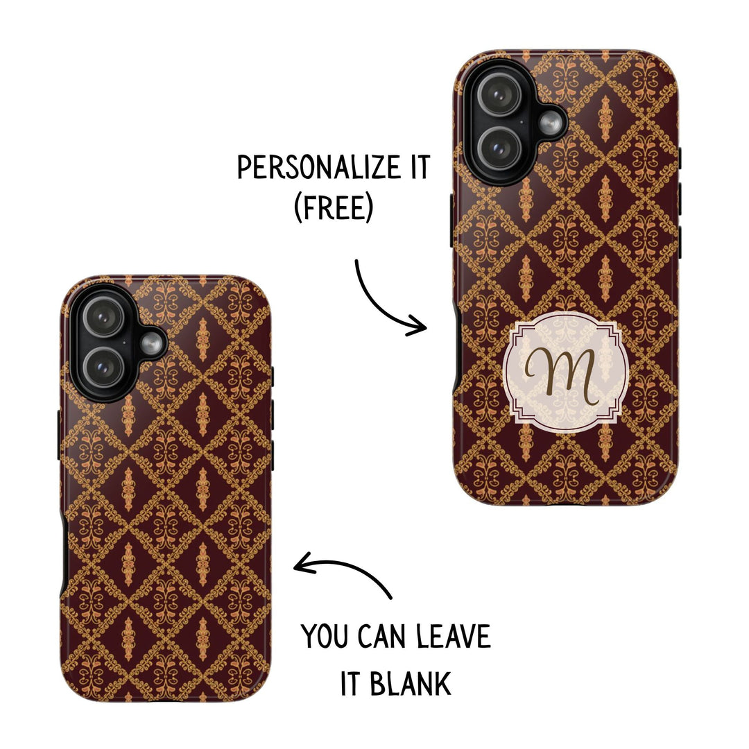 Traditional Batik Pattern Tough Phone Cases Personalizable - Brown Batik Grid Pattern