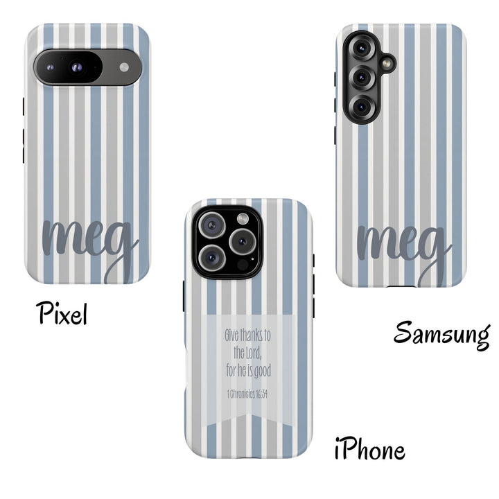Personalized Tough Phone Case Rustic Blue Stripe