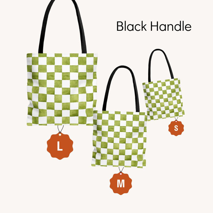 Green Checkered Print Tote Bag