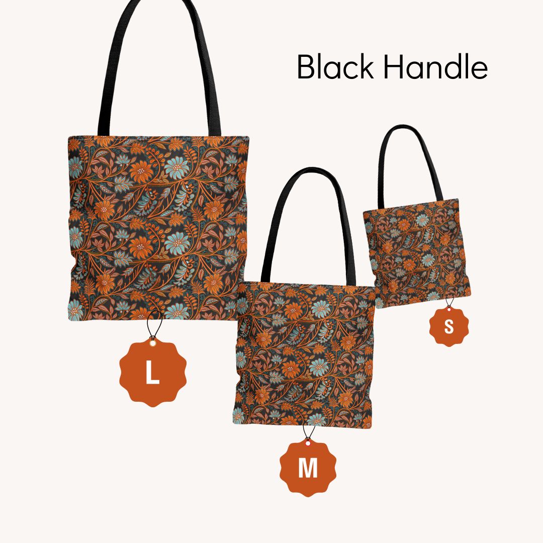 Modern Batik Print Tote Bag -  Orange Teal 2