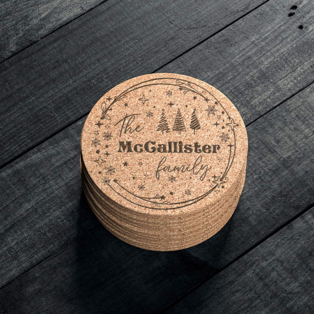 Personalized Cork Coaster Family Name