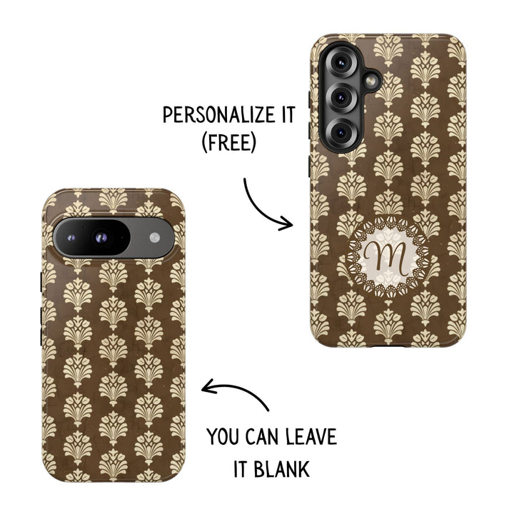 Traditional Batik Pattern Tough Phone Cases Personalizable - Brown Paisley