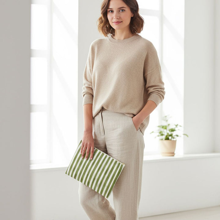 Green Stripes 2 Print Makeup And Accessory Pouch