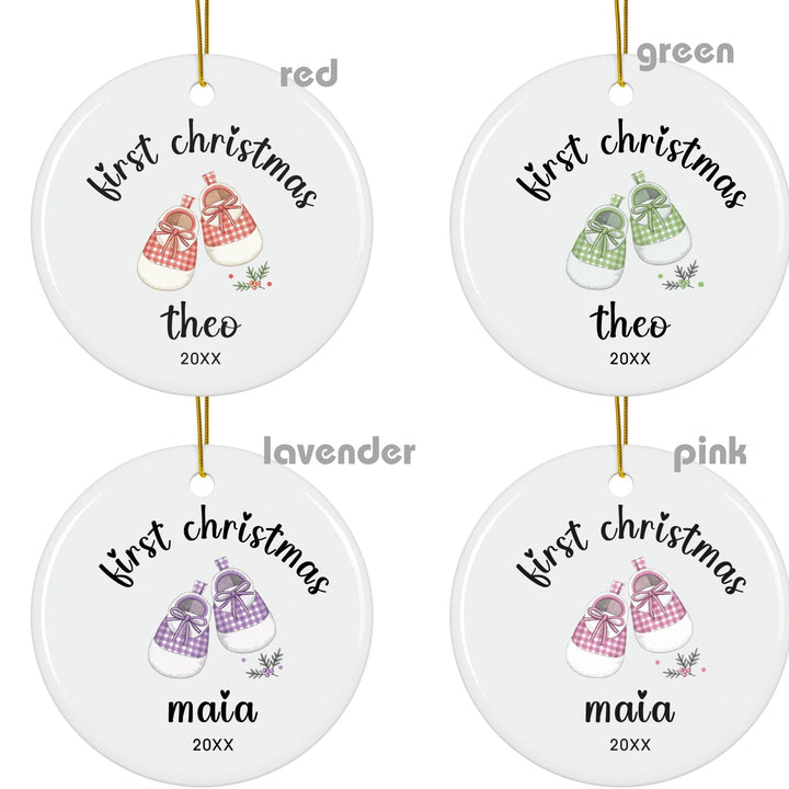 Personalized Christmas Ornament: Baby Shoes Gingham 1