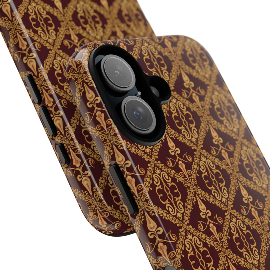 Traditional Batik Pattern Tough Phone Cases Personalizable - Brown Batik Grid 2