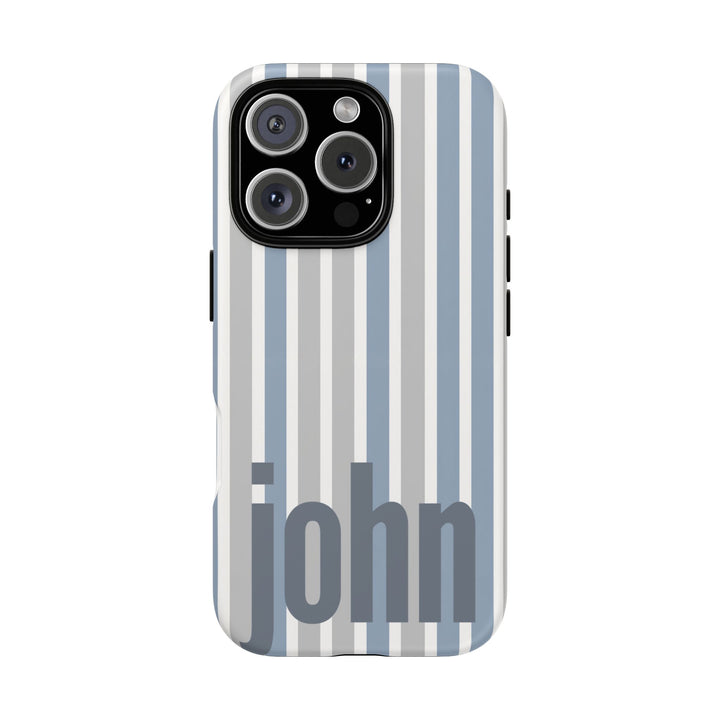 Personalized Tough Phone Case Rustic Blue Stripe