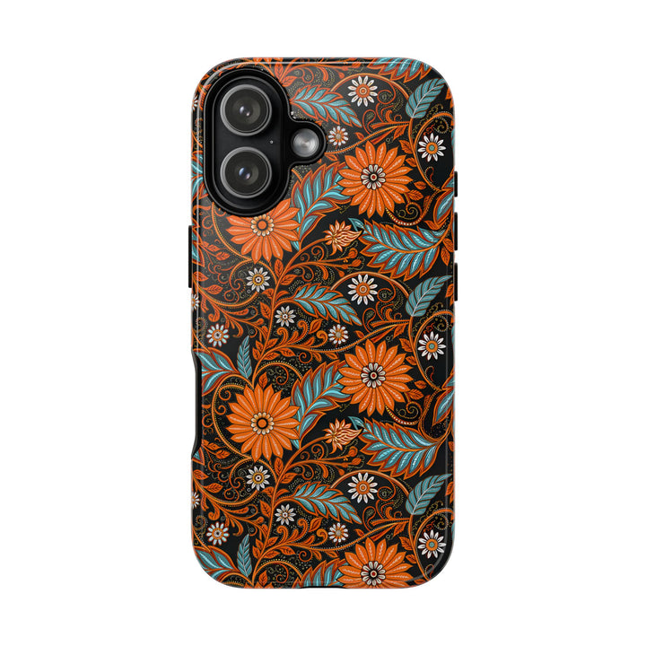 Modern Batik Pattern Tough Phone Cases Personalizable - Orange Teal 1