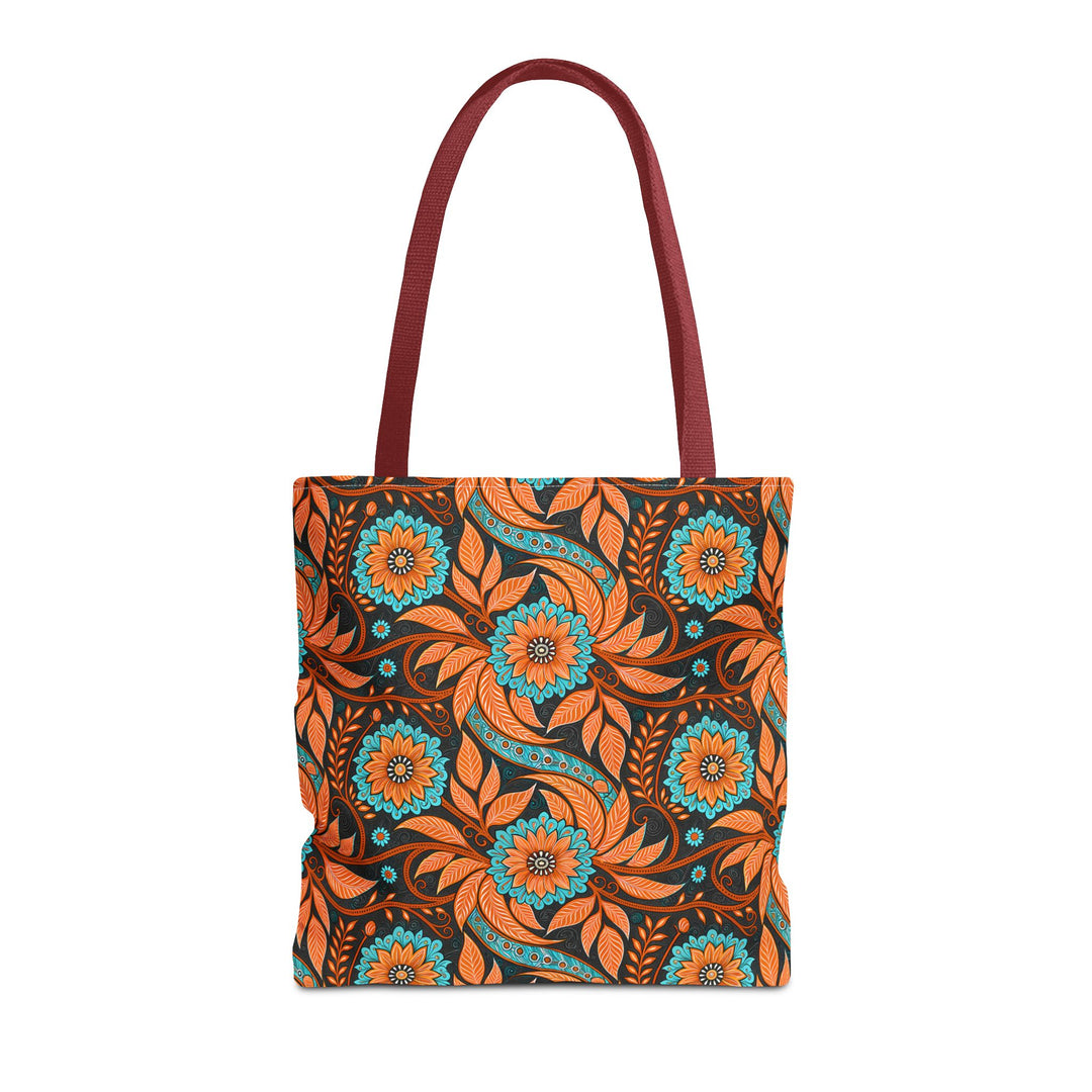 Modern Batik Print Tote Bag -  Orange Teal 3