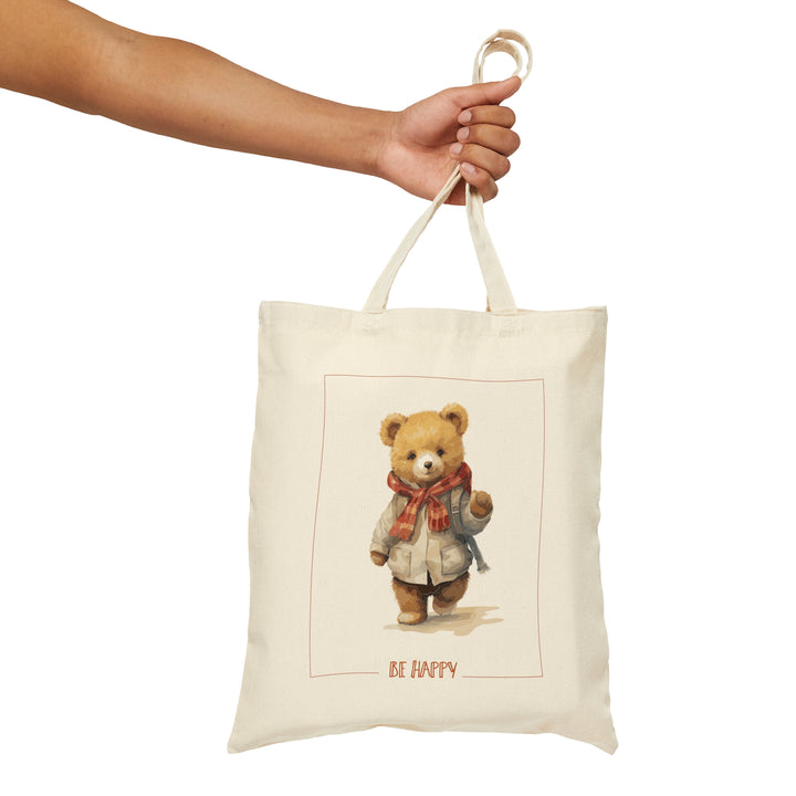 Be Happy Bear Cotton Canvas Tote Bag