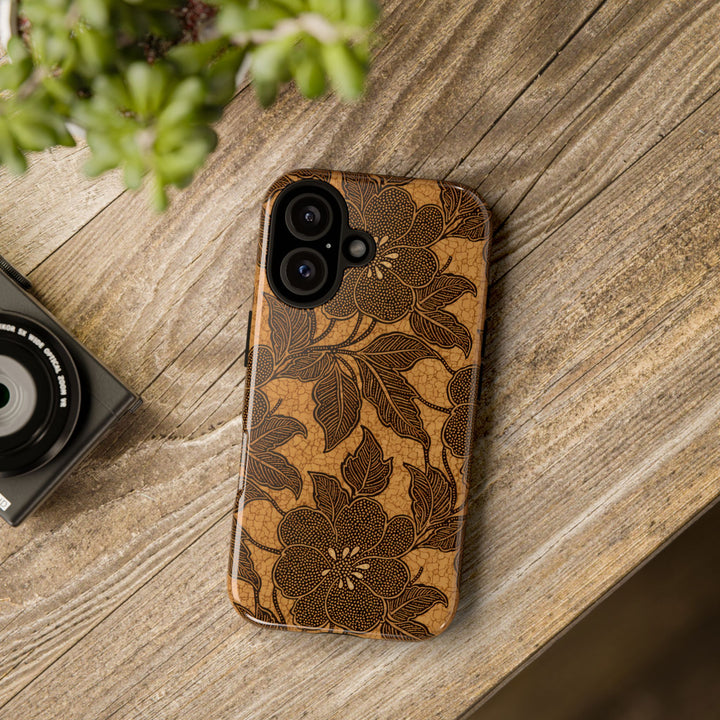Traditional Batik Pattern Tough Phone Cases Personalizable - Brown Flower
