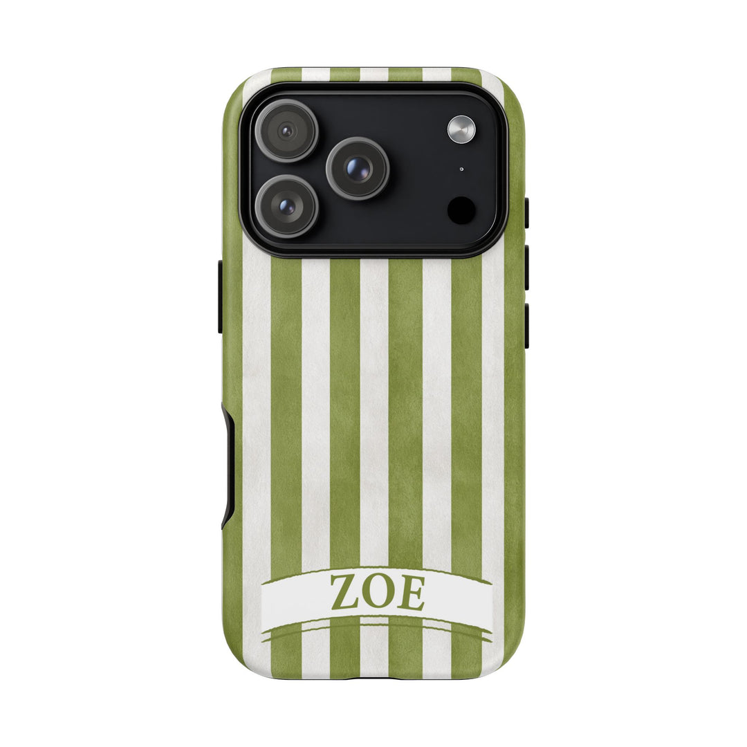 Personalized Tough Phone Case Rustic Green Stripe 2
