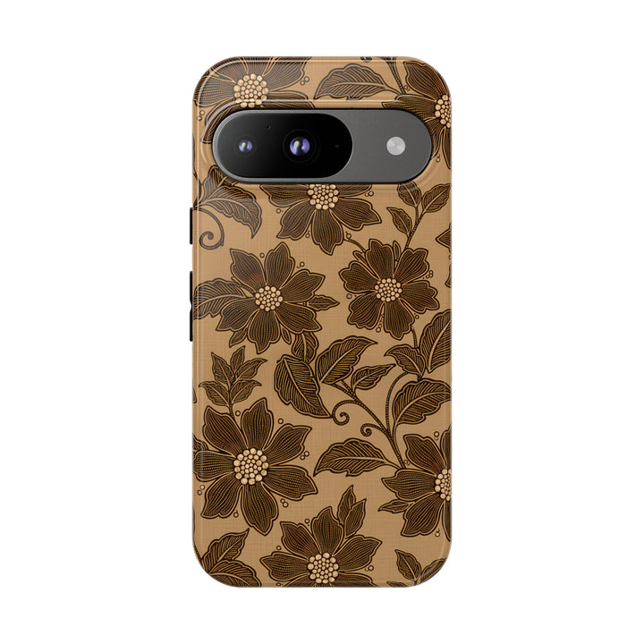 Traditional Batik Pattern Tough Phone Cases Personalizable - Brown Flower Pattern