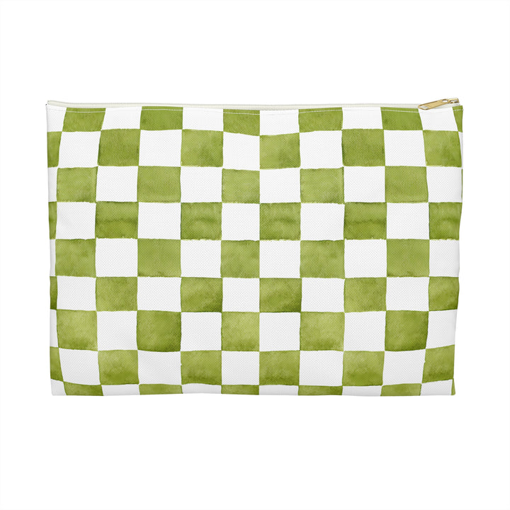 Green Checkered Print Makeup And Accessory Pouch