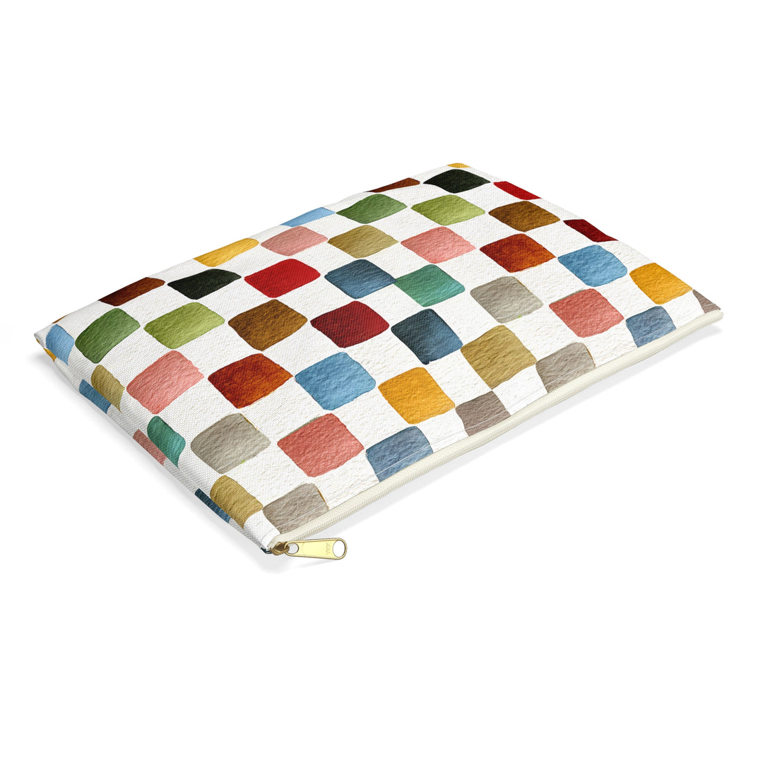 Multicolor Checkers Print Makeup And Accessory Pouch
