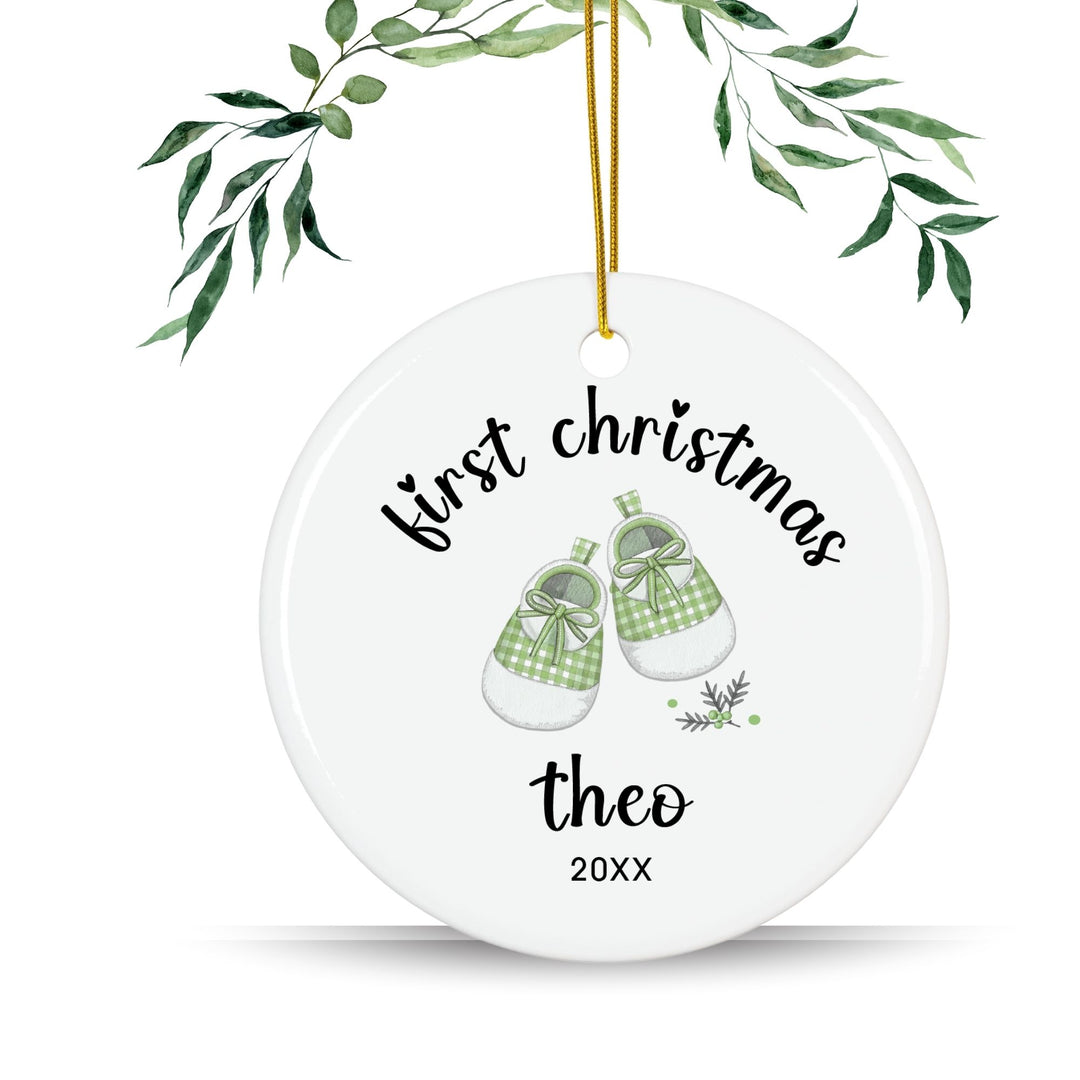 Personalized Christmas Ornament: Baby Shoes Gingham 1