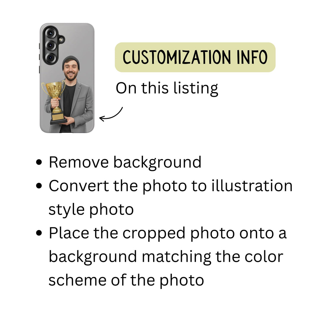 Customization options for a photo listing on a white background