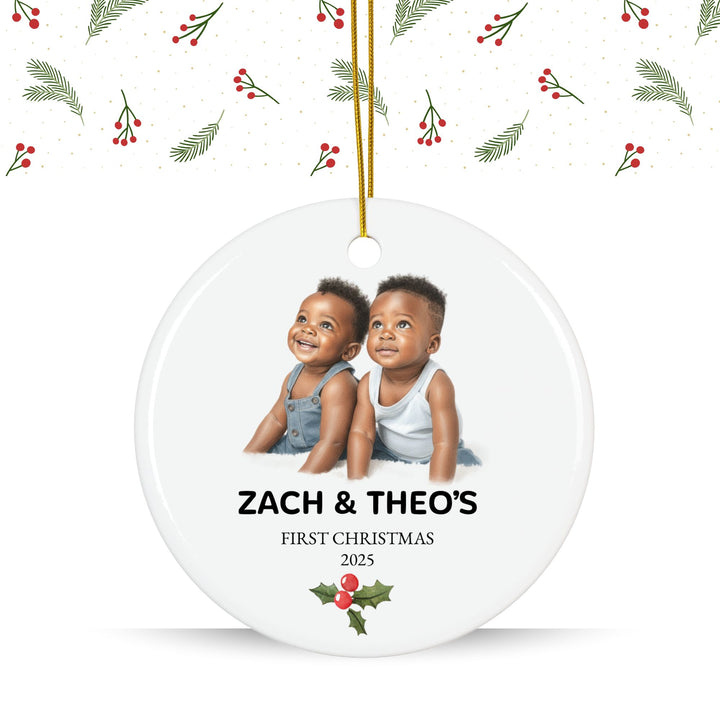 Personalized Photo Christmas Ornament: Twins First Christmas