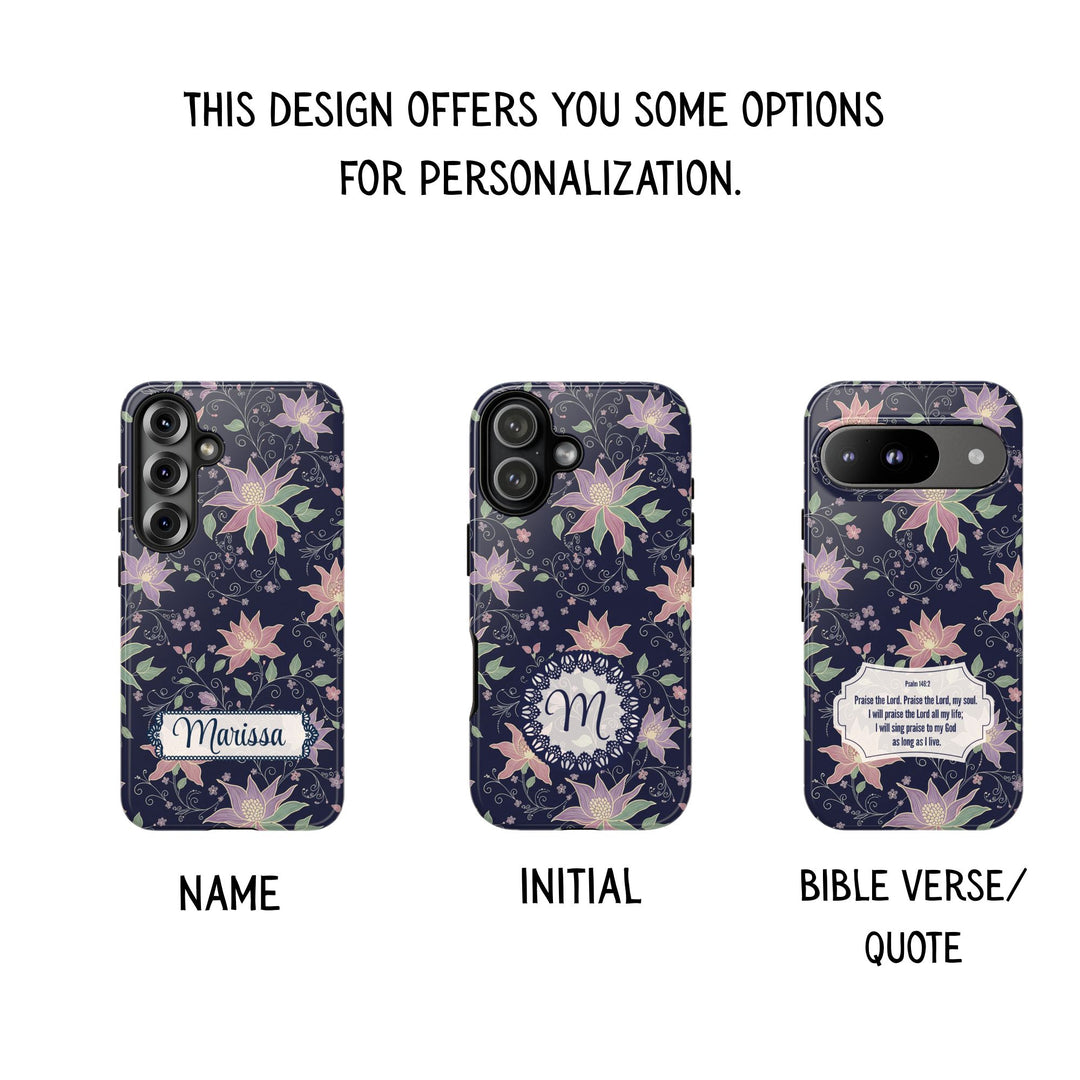 Traditional Batik Pattern Tough Phone Cases Personalizable - Purple Flower