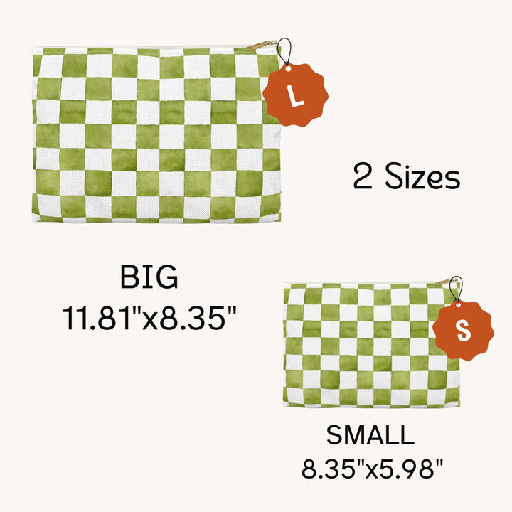 Green Checkered Print Makeup And Accessory Pouch