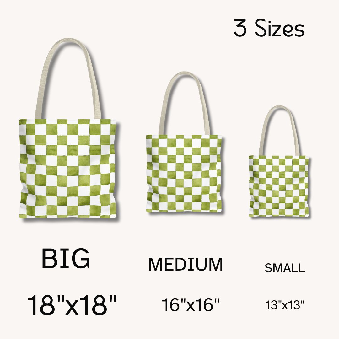 Green Checkered Print Tote Bag