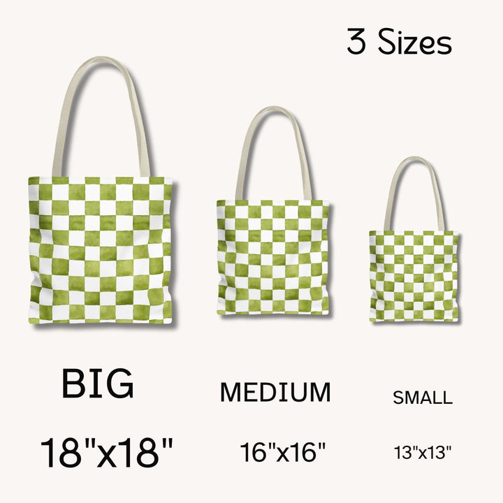 Green Checkered Print Tote Bag