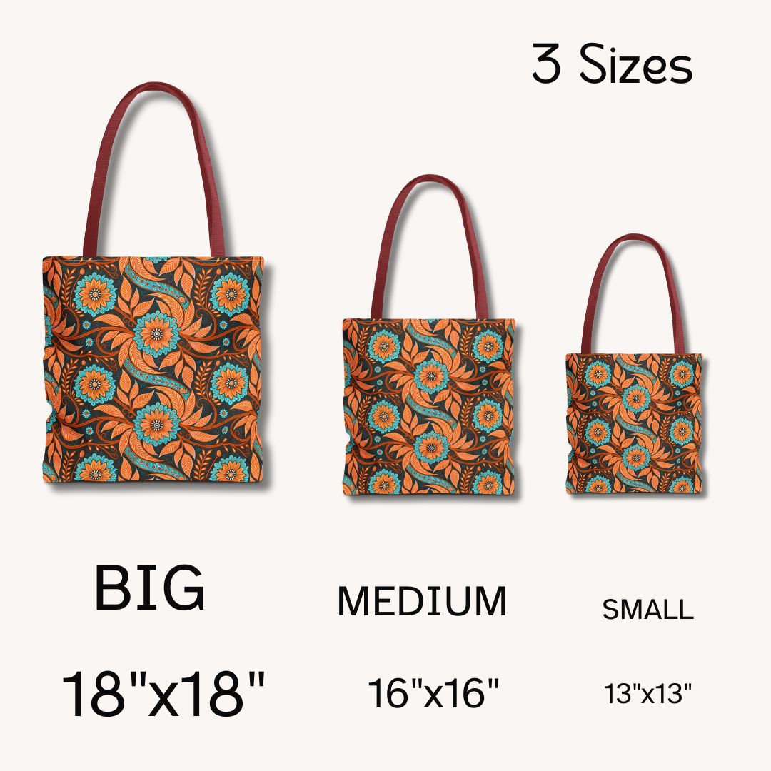 Modern Batik Print Tote Bag -  Orange Teal 3
