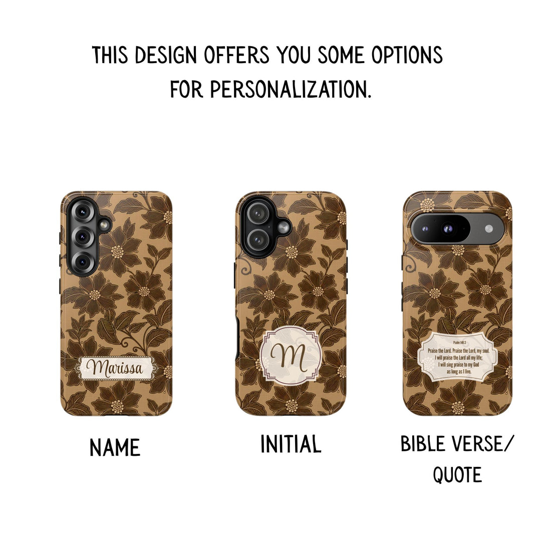 Traditional Batik Pattern Tough Phone Cases Personalizable - Brown Flower Pattern