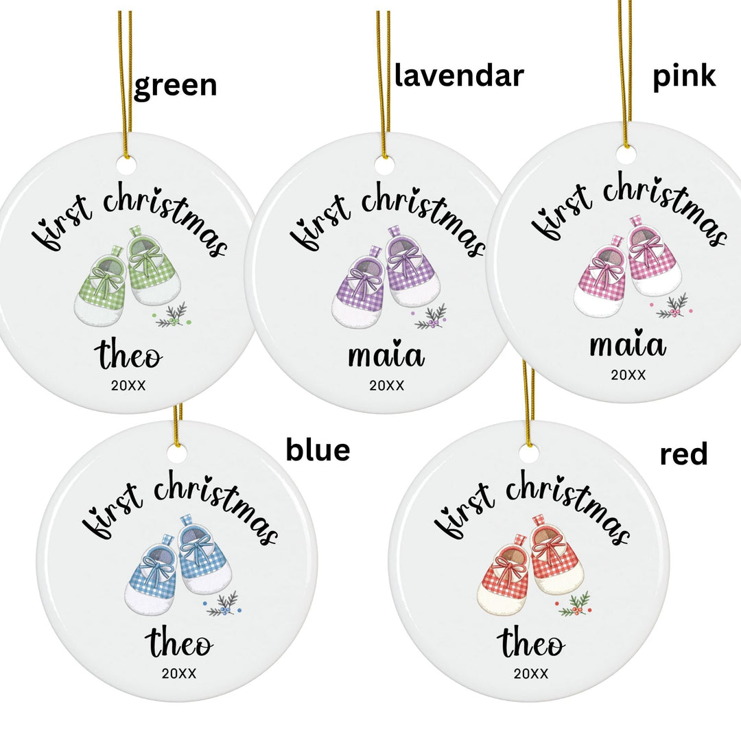 Personalized Christmas Ornament: Baby Shoes Gingham 1