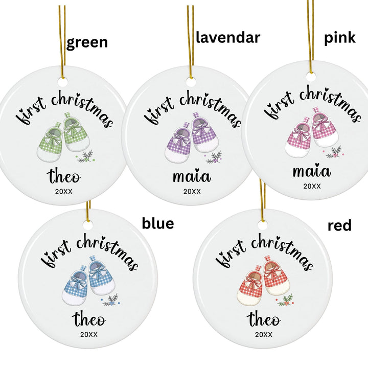 Personalized Christmas Ornament: Baby Shoes Gingham 1