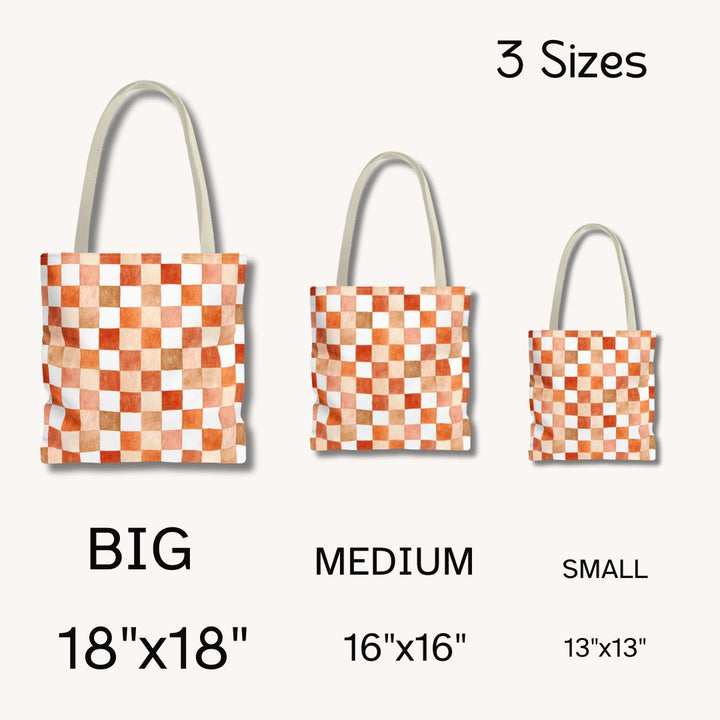 Orange Checkered Print Tote Bag