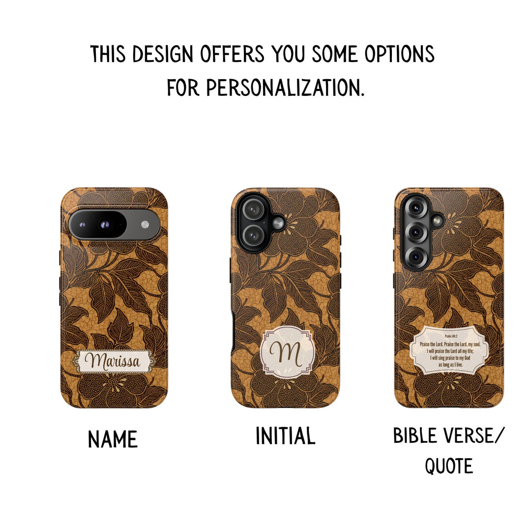 Traditional Batik Pattern Tough Phone Cases Personalizable - Brown Flower