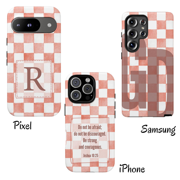 Personalized Tough Phone Case Pink Checkered Pattern