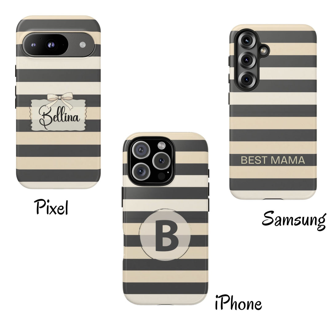 Personalized Tough Phone Case Brown Stripe Horizontal Design