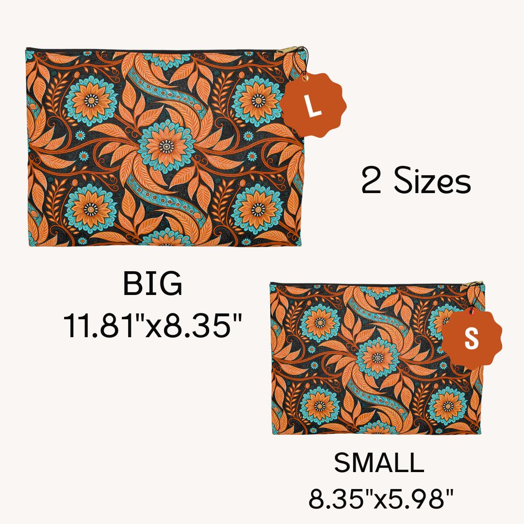 Batik Print Makeup And Accessory Pouch - Orange Teal 3
